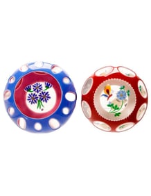 Two Perthshire, Scotland Faceted Overlay Paperweights