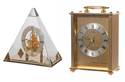 Two Brass Seiko Quartz Mantel Clocks