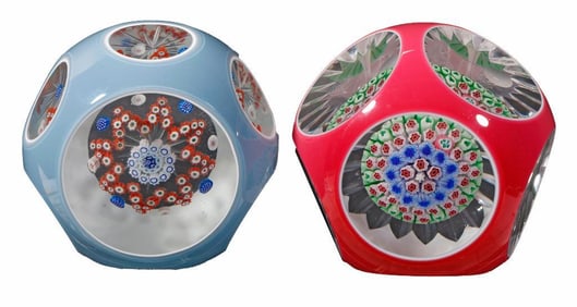 Two Faceted Millefiori Paperweights, Baccarat and Whitefriars
