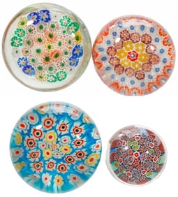 Four Murano Glass Millefiori Paperweights
