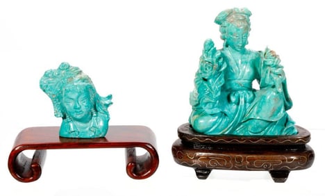 Two Chinese Small Turquoise Figures