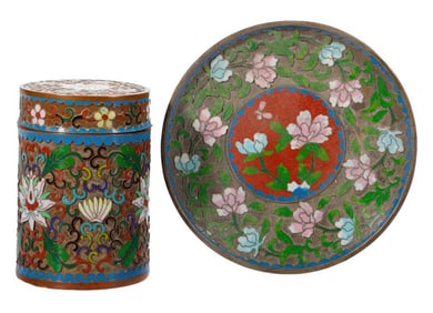 Chinese Cloisonne Dish and Canister