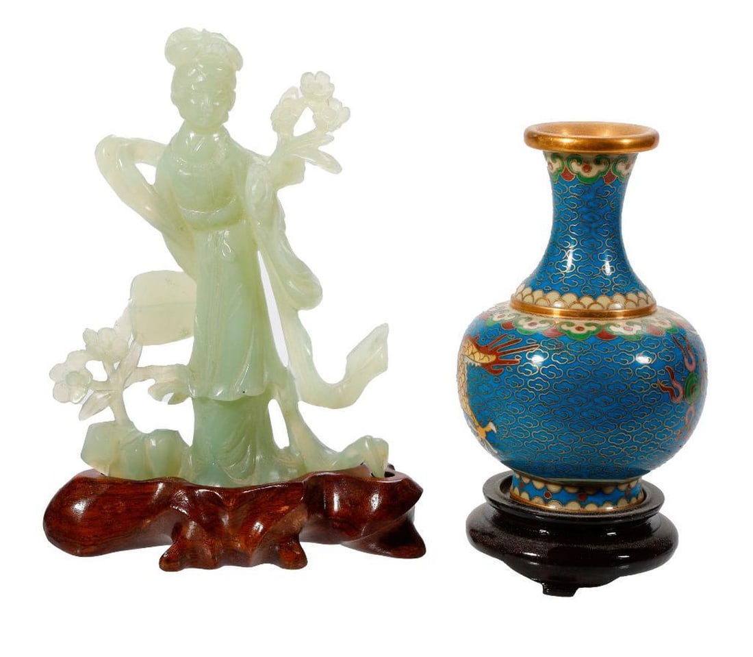 Chinese Jade Carving and Small Cloisonne Vase (1 of 3)