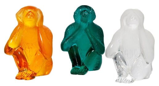 Set of Three Daum Glass Monkey Figurines