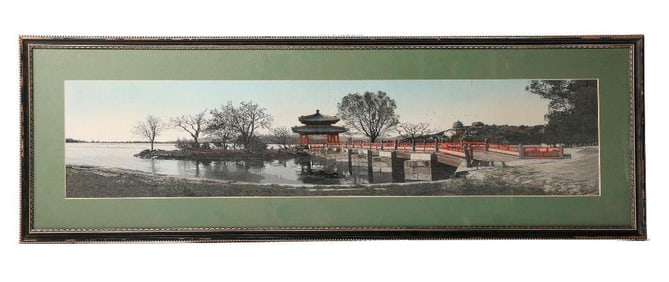 Chinese Textile Pagoda Landscape Scene