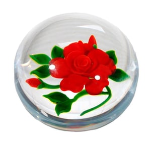 Victor Trabucco American Beauty Rose Paperweight, 1987