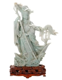 Chinese Carved Jade Guanyin Crossing the Sea