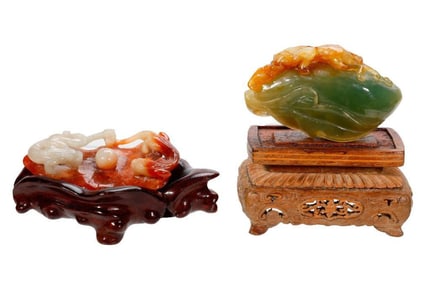 Two Small Chinese Jades, Dragons' Pearl and Gourd