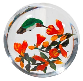 Rick Ayotte Hummingbird/Trumpet Flower Paperweight, 1985
