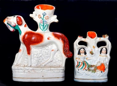 Staffordshire Hunting Dog Spill Vase, with another