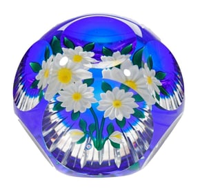 Bob Banford Faceted White Flower Paperweight