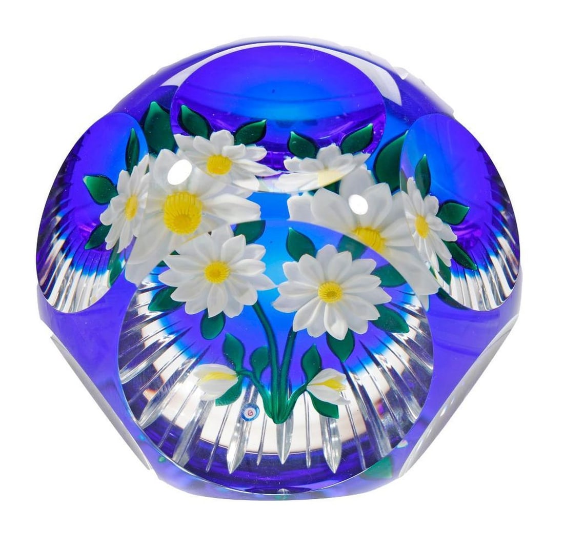 Bob Banford Faceted White Flower Paperweight (1 of 1)