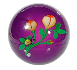 Baccarat Yellow Crocus and Lady Bug Paperweight, 1983