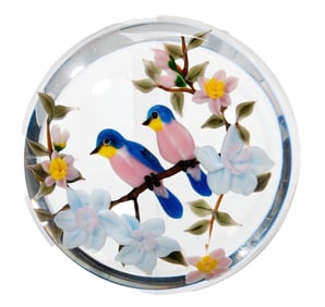Rick Ayotte Love Birds and Floral Paperweight, 1985