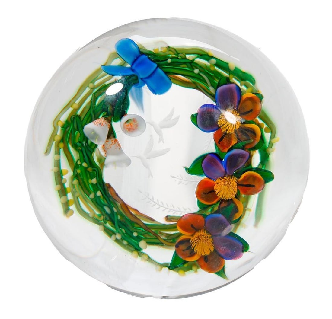 Debbie Tarsitano and Max Erlacher Floral/Bird Paperweight, 1986 (1 of 4)