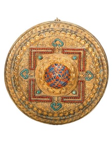 Tibetan Inlaid Gilt-Metal Mandala Thangka