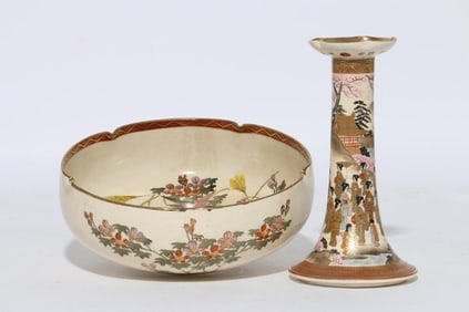 Japanese Satsuma Bowl and Candlestick