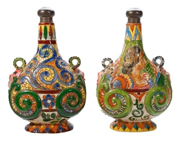 Pair of Italian Majolica Flasks