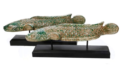 Pair of Asian Cast Metal Snakehead Fish. Property of Alton F. Irby III
