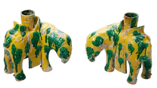 Pair of Chinese Porcelain Baby Elephants. Property of Alton F. Irby III