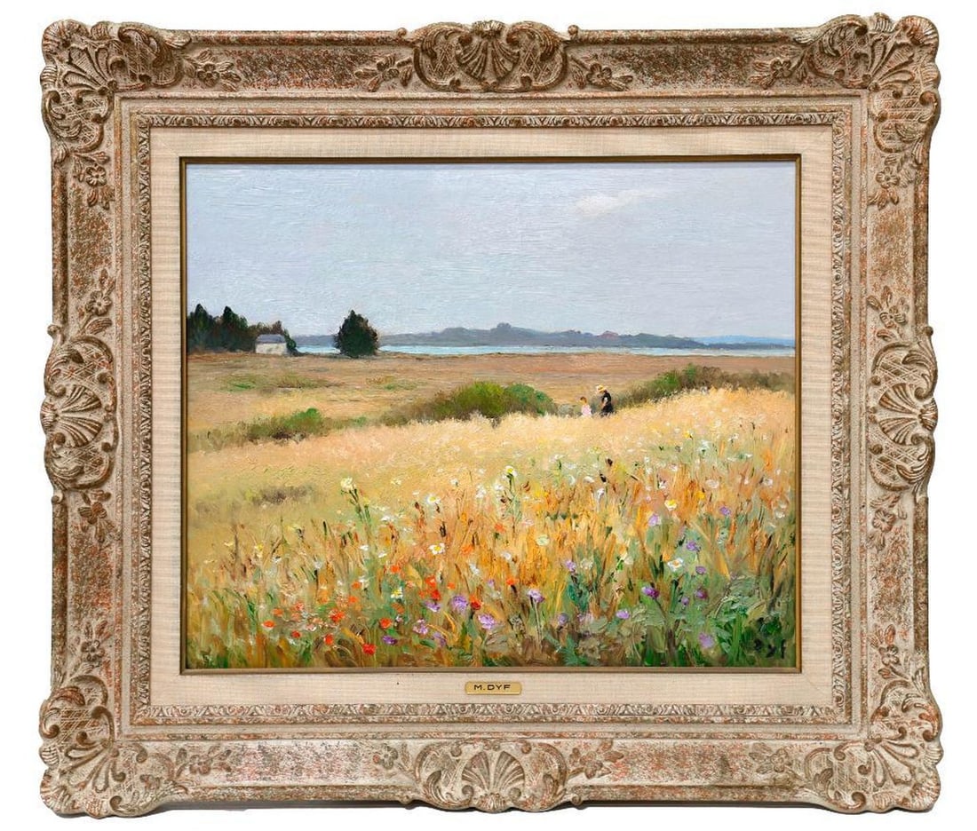 Marcel Dyf (1899-1985). Property of Alton F. Irby III: Artist: Marcel Dyf (1899-1985). Title/Description: Wildflower field and figures beside a beach. Signature: Signed lower right. Medium: Oil on canvas. Size: 18" x 21 3/4" (frame 26" x 30"). Condition: