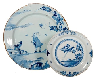 Two European/English Delftware Plates, c. 18th Century. Property of Alton F. Irby III