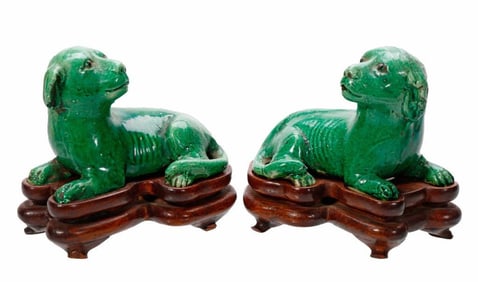 Pair of Chinese Export Biscuit-Glazed Dogs. Property of Alton F. Irby III