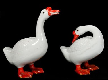 Pair of Chinese Export Porcelain Geese. Property of Alton F. Irby III