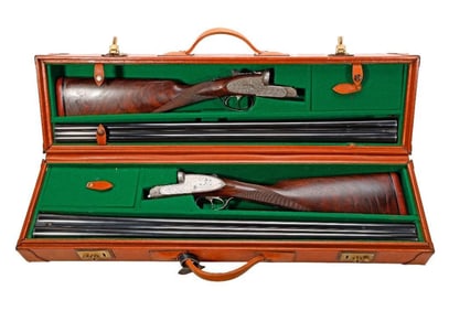 Cased Pair Armas Garbi Engraved Double Barrel Shotguns. Property of Alton F. Irby III