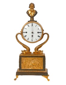 Neoclassical Style Gilt-Metal Mantel Clock. Property of Alton F. Irby III