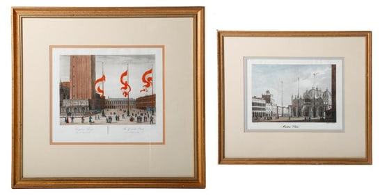 Venice Scene Hand-Colored Plate, with another. Property of Alton F. Irby III