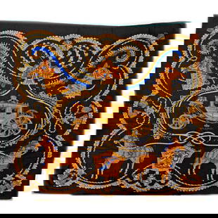 Hermes Silk Cashmere Shawl, Paperoles: Hermes Paris silk and cashmere shawl (65% cashmere/35% silk). Approx. 53" x 53". With box. Overall good vintage condition; one or two tiny pinhole-size holes along hem.