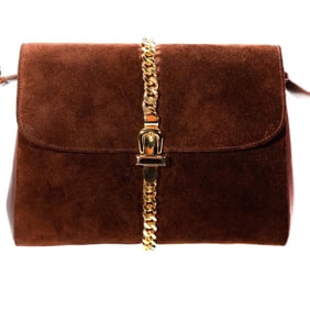 Gucci Suede Gold Belt Buckle Purse, 1970s