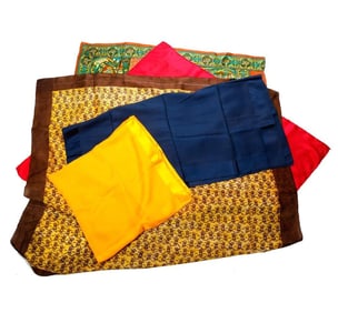 Five Ethnic Print and Solid Silk Scarves