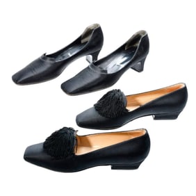 Vera Wang Black Satin Low Pumps, with another (Sz 7.5/7)