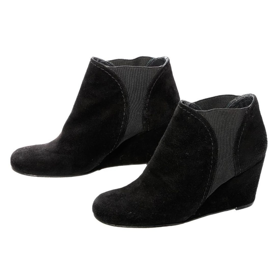 Stuart Weitzman Black Suede Ankle Boots (Sz 6): A pair of Stuart Weitzman black suede wedge ankle boots (size 6M) with elastic sides. Very good vintage condition.