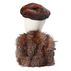 Vintage Brown Fur Beret and Muff