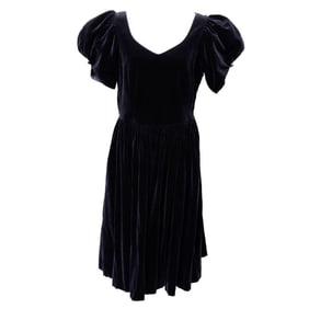 Laura Ashley Black Velvet Puffed Sleeve Dress (Sz 10)