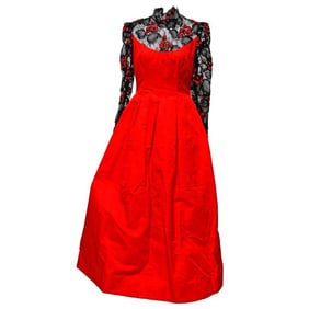 Ann Lawrence Red Taffeta and Black Lace Ball Gown (Sz 6)