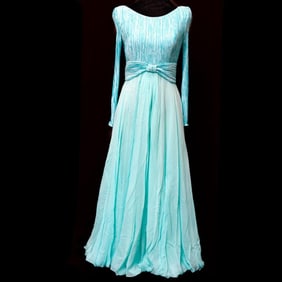 Mary McFadden Couture Mint Green Pleated Bodice Gown (Sz 6)