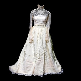 1950s Saks Fifth Avenue Wedding Gown Ensemble, with Edwardian Blouse