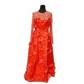 Bill Blass Peach Pink Satin Lace Gown (Sz 12)