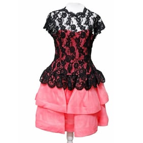 Oscar De La Renta Black Lace/Pink Party Dress (Sz 12)