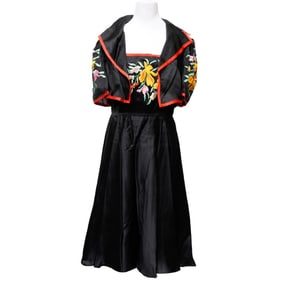 Embroidered Black Silk Dress and Jacket (Sz 6)