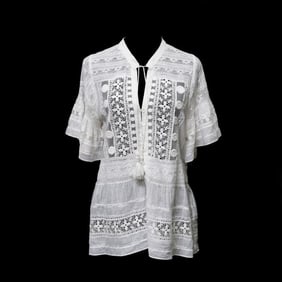 Seven White Cotton Lacy/Embroidered Blouses (Sz M-L)