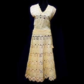 Island Style Woven Raffia Skirt and Top Set (Sz S)