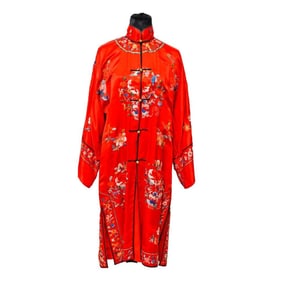 Chinese Red Silk Floral Embroidered Robe
