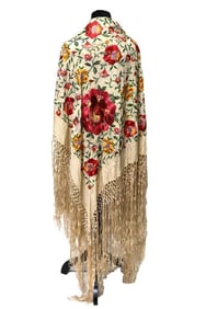 Vintage Embroidered Flamenco Shawl, Multicolor/Cream