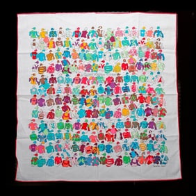 Hermes Cotton Scarf, Les Chevaux Se Rendent Au Depart