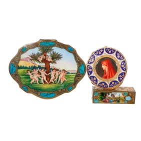 Italian Enameled Putti Compact, with Others (3)